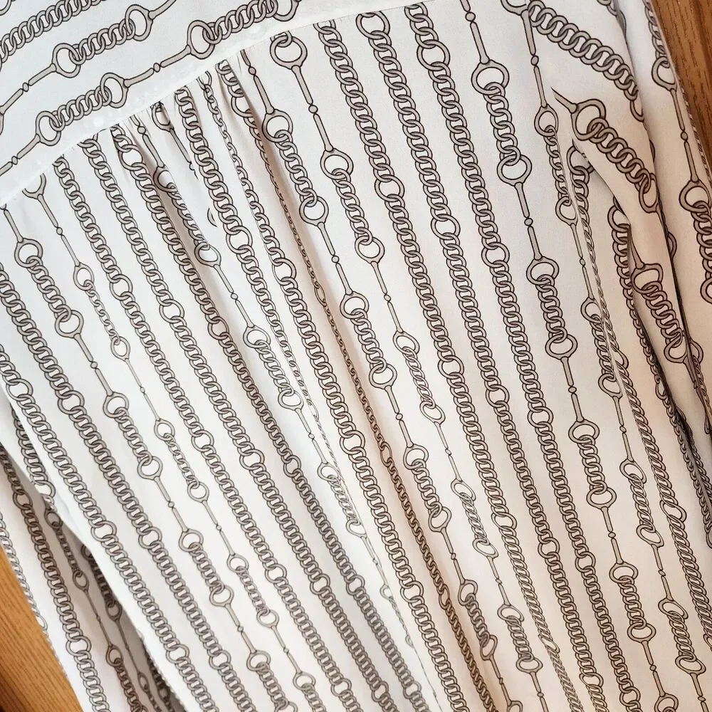 Banana Republic Chain Print Blouse Scarf‎ Tie Women's Size XS Black & White EUC - Picture 9 of 11